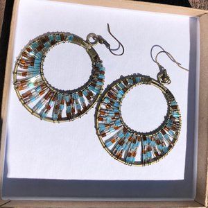 ‼️ Blue and Brown Beaded Earrings ‼️